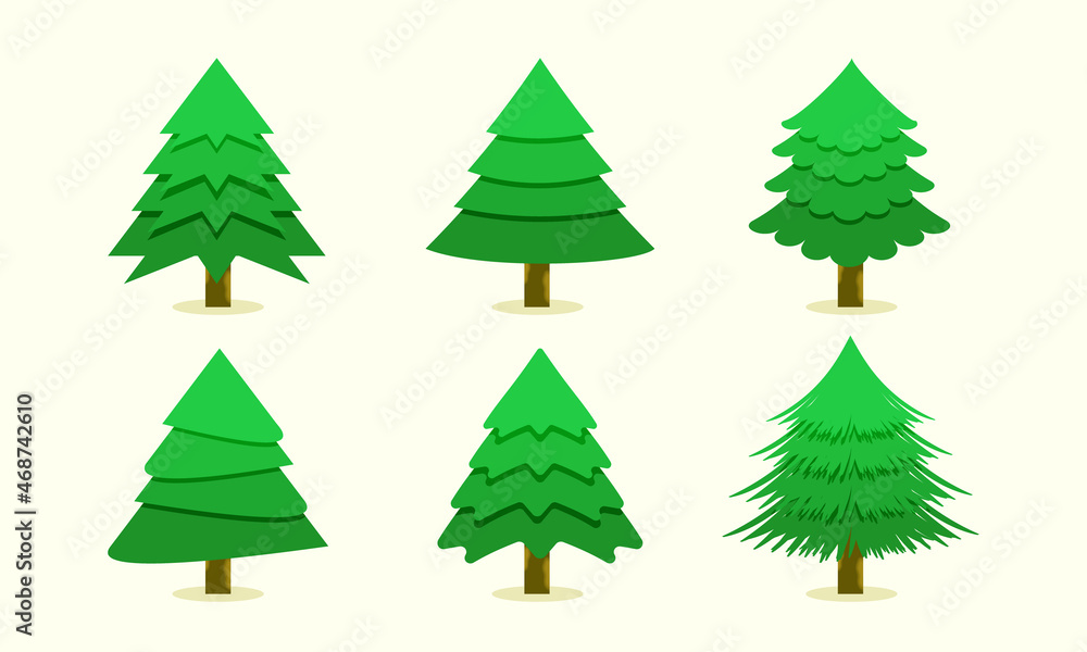 Obraz premium Green christmas tree of different shape set.