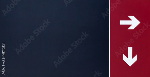 Empty blue background for your text and direction arrows on red background