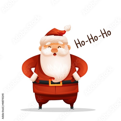 Cute santa claus says Ho ho ho. Christmas illustration on isolated white background