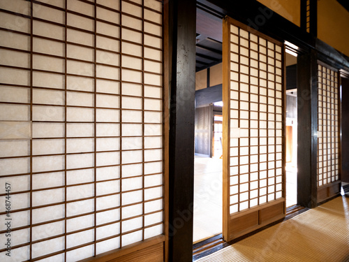 Japanese old folk house, Japanese-style room and shoji door