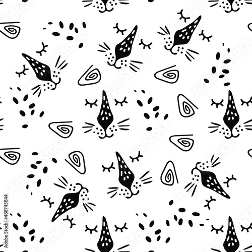 Childish seamless pattern with hand drawn cute tigers. Trendy scandinavian vector background. Perfect for kids apparel, fabric, posters, cards, t-shirts, textile, nursery decoration,wrapping paper