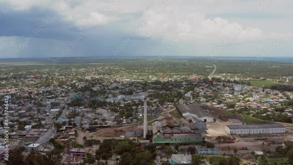 Porvenir sugar mill, San Pedro de Macoris in Dominican Republic. Aerial reverse Porvenir sugar mill, San Pedro de Macoris in Dominican Republic. Aerial reverse
