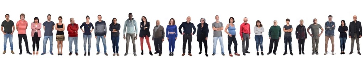 large group of mixed people on white background