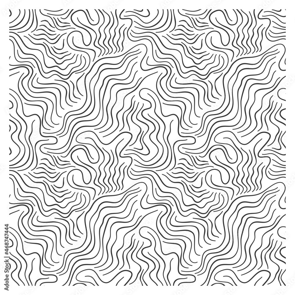 Seamless pattern with black squiggly waves. Design for backdrops and colouring book with sea, rivers or water texture.