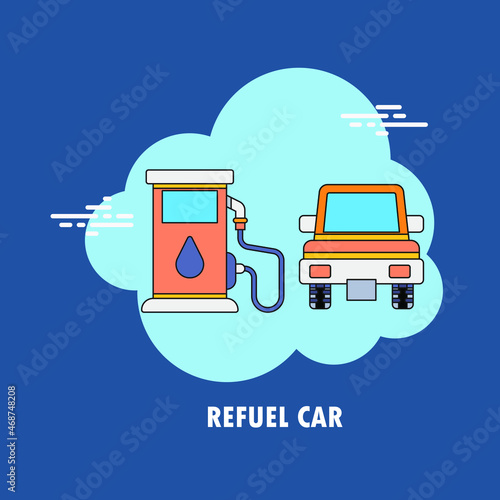 Refuel car station with refueling flat vector concept design