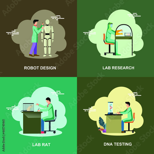 Robot design lab research DNA test lab flat concept design