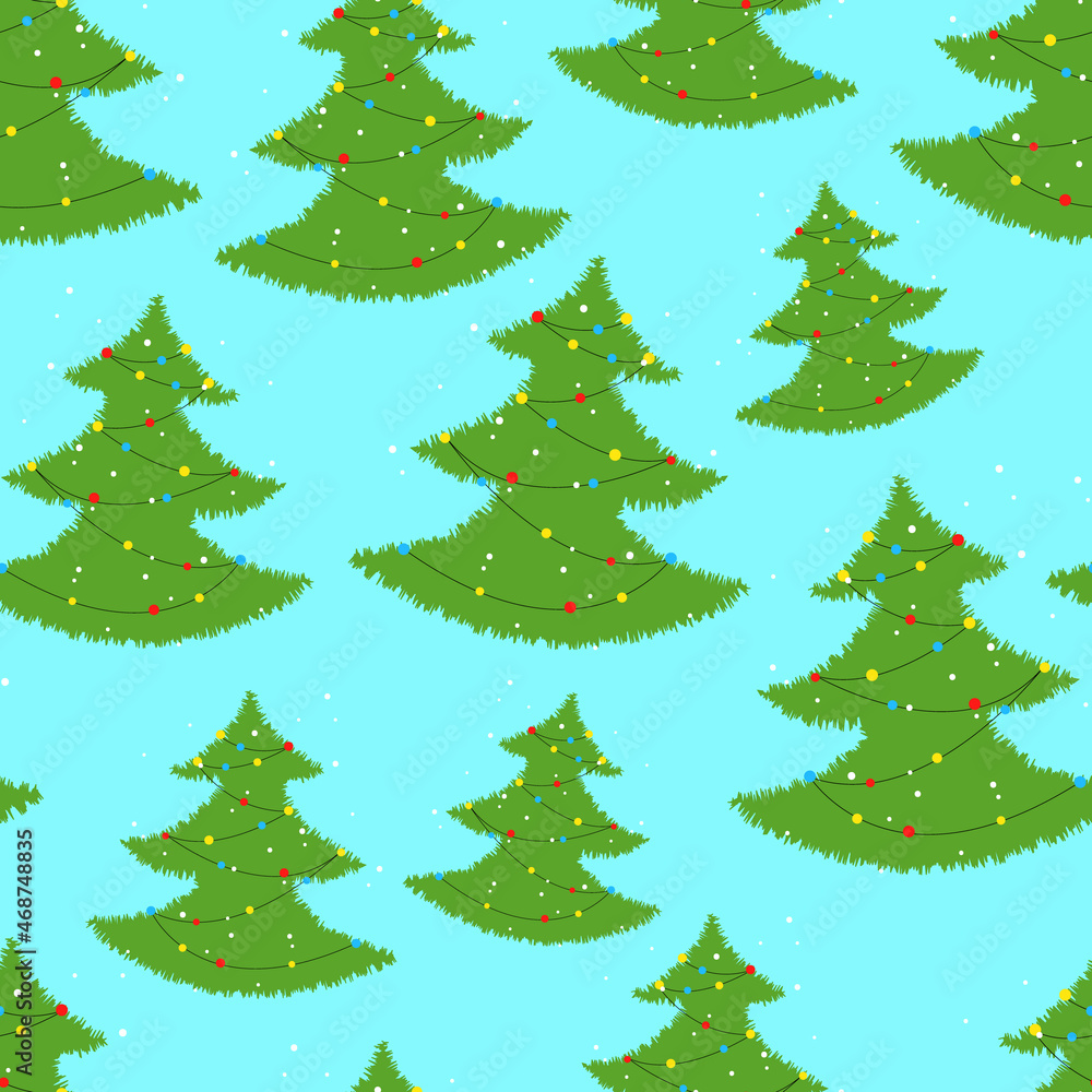 seamless pattern with the image of a Christmas tree with a scattering of confetti. Decor for festive packaging, textiles and wallpaper. 
