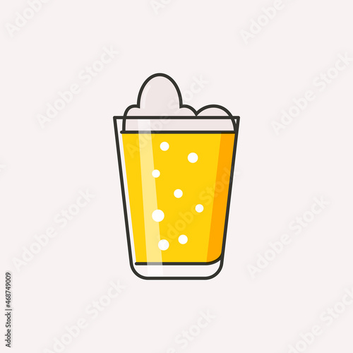 Illustration of a glass with beer. Foam on top of the beer. Bubbles rise from the bottom. 