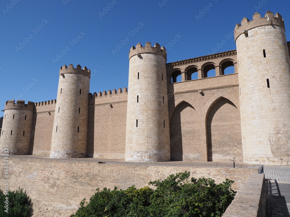Stony palace in european Saragossa city in Spain