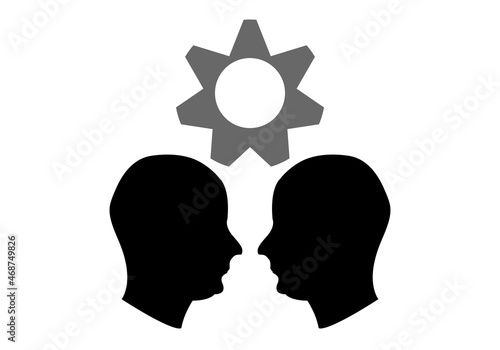 Icono negro de dos cabezas con engranaje.