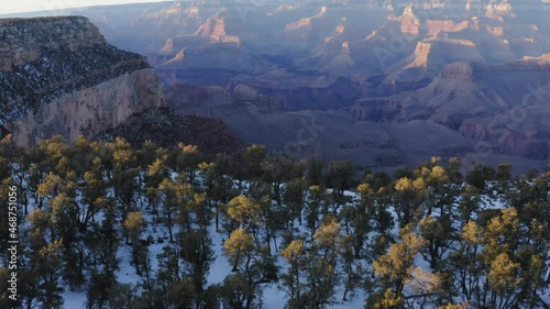 Breathtaking aerial view of majestic steep mountains of Grand Canyon, USA during winters. photo