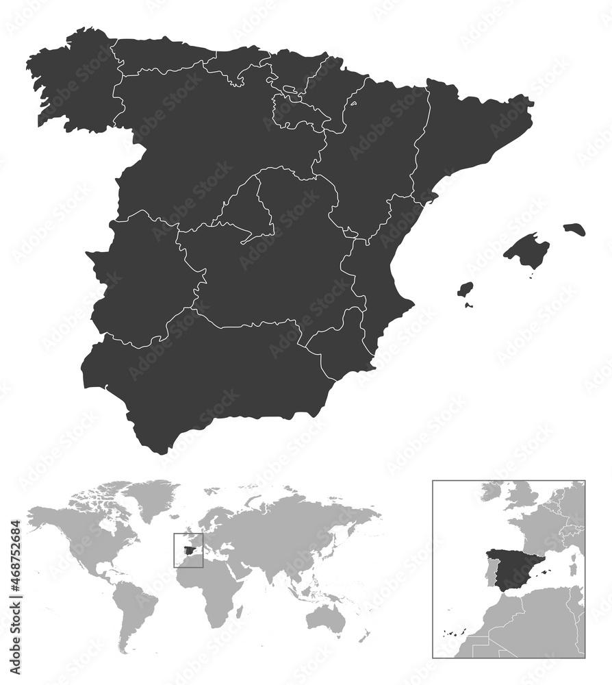 Fototapeta premium Spain - detailed country outline and location on world map.