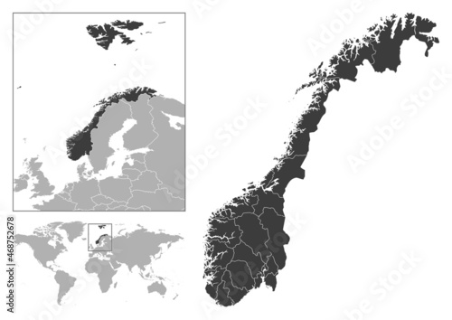 Norway - detailed country outline and location on world map.
