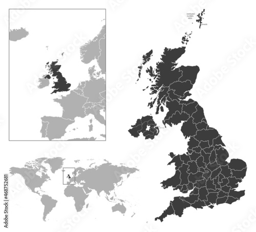 United Kingdom - detailed country outline and location on world map.