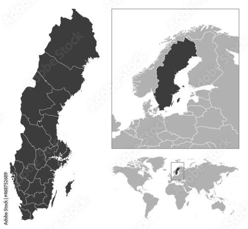 Sweden - detailed country outline and location on world map.