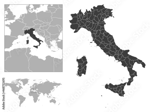 Italy - detailed country outline and location on world map.