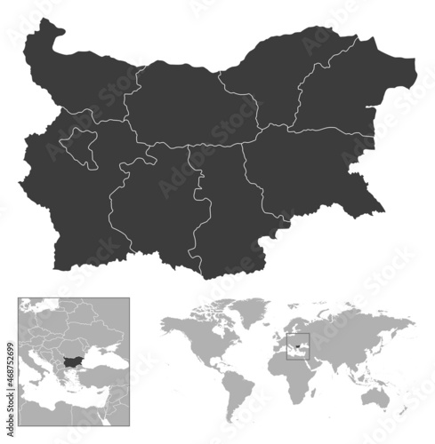 Bulgaria - detailed country outline and location on world map.