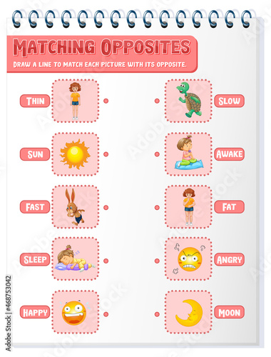 Matching opposite words worksheet template