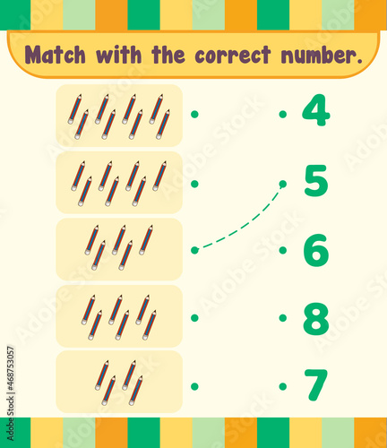 Count and match numbers math worksheet template
