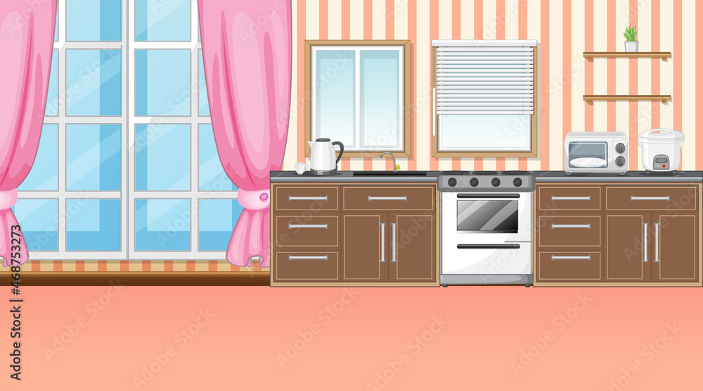 Fototapeta premium Empty kitchen interior design with furniture