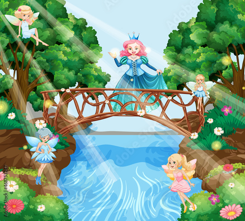 Fantasy forest with cute fairies