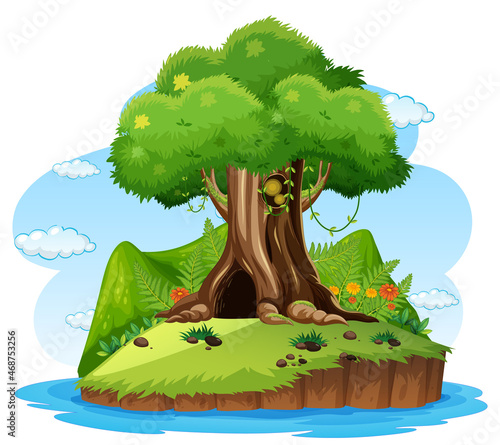 Fantasy tree house inside tree trunk