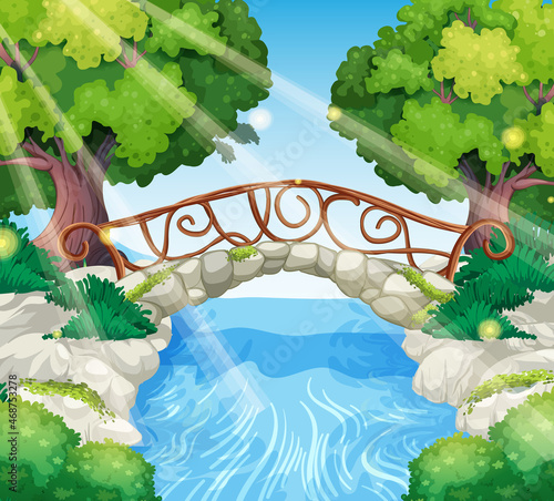 Enchanted garden with stone bridge