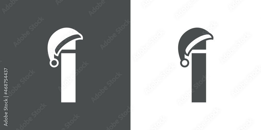 Logotipo con letra inicial I con silueta de sombrero de Papá Noel en fondo gris y fondo blanco, para su uso en invitaciones y tarjetas de felicitación Logotipo con letra inicial I con silueta de sombrero de Papá Noel en fondo gris y fondo blanco, para su uso en invitaciones y tarjetas de felicitación