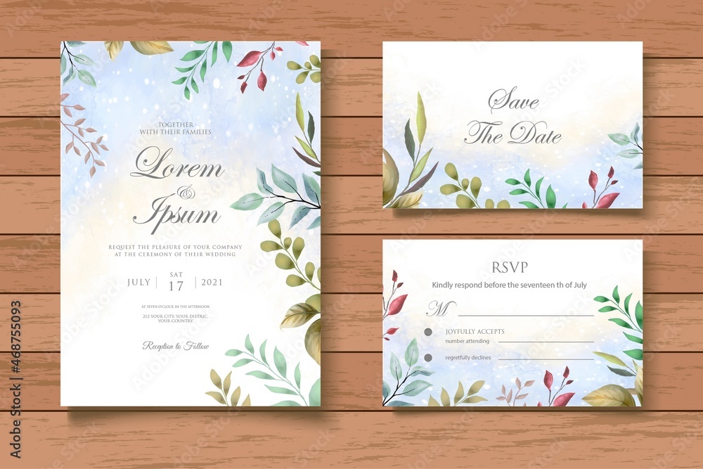 Watercolor Greenery Floral Wedding Invitation Card Set