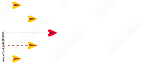 Paper airplanes on white background, business concept. red plane from other planes
flying in different directions. New idea, change, trend, courage and leadership concept. Vector design EPS 10.