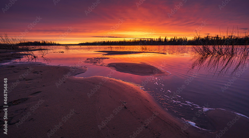 fabulous sunset on the river in siberia