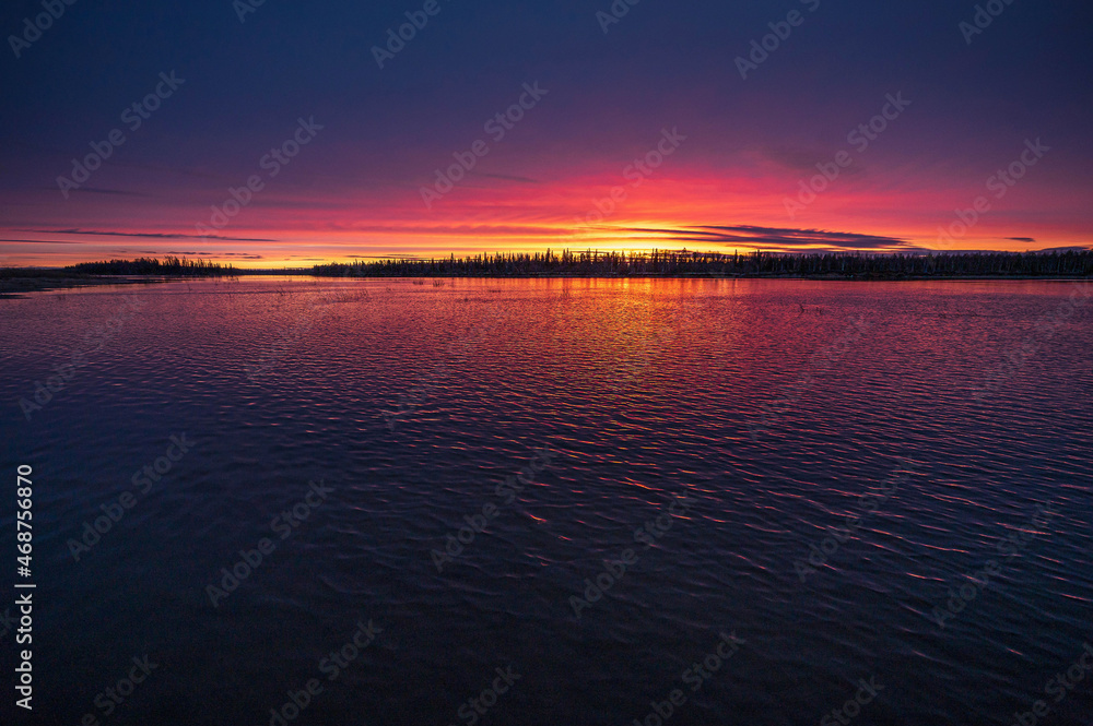 fabulous sunset on the river in siberia