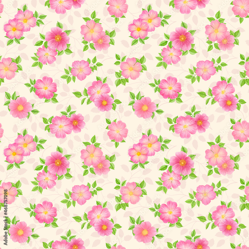 Wild Roses seamless pattern. Scrapbook Paper. Pink Roses 