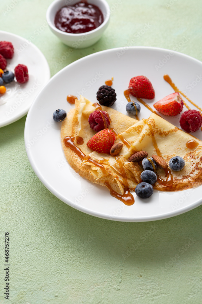 Crepes pancakes with berries food