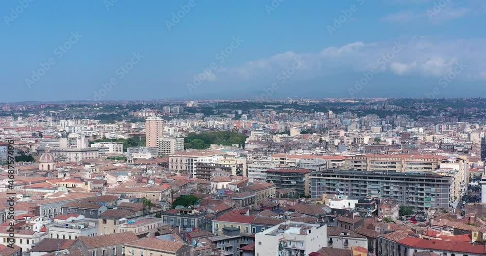 Beautiful drone view of the city center of Catania in a sunny day with modern buildings in the skyline of Sicily in Italy. Beautiful drone view of the city center of Catania in a sunny day with modern buildings in the skyline of Sicily in Italy.