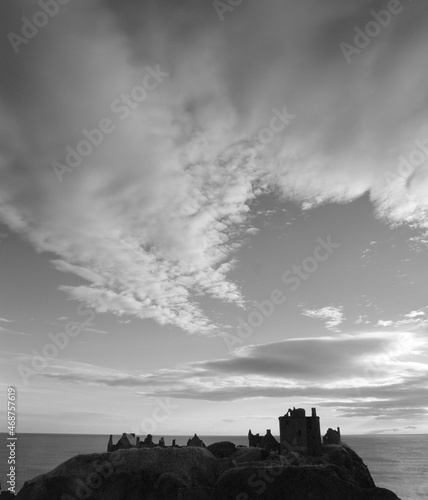 Silhouette of Dunnottar Castle with cloudy sky - Stonehaven - Aberdeenshire - Scotland - UK