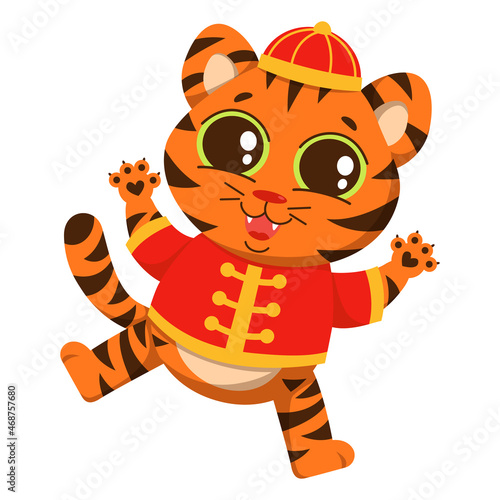 Fototapeta Naklejka Na Ścianę i Meble -  A tiger in a national Chinese costume.