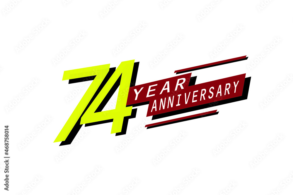 74 year anniversary, Speedy style Yellow color with Red block Ribbon on a white background for greeting, invitation, banner, birthday card - vector