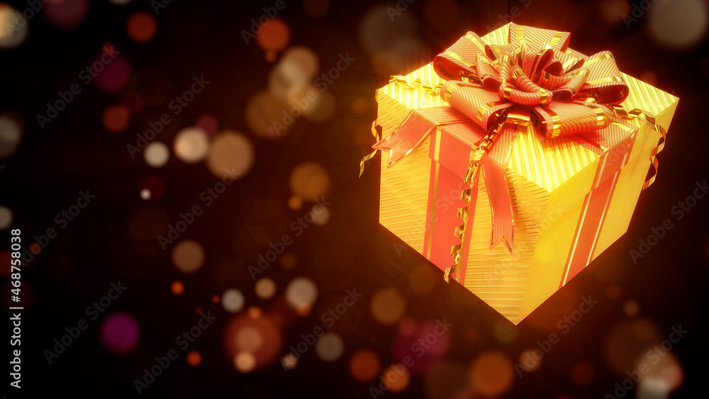 golden - red gift on festival background - object 3D rendering golden - red gift on festival background - object 3D rendering