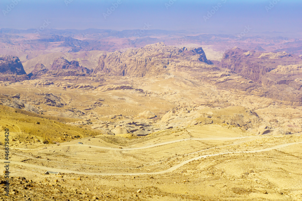 Fototapeta premium Desert mountain landscape along the King highway, in Southern Jordan