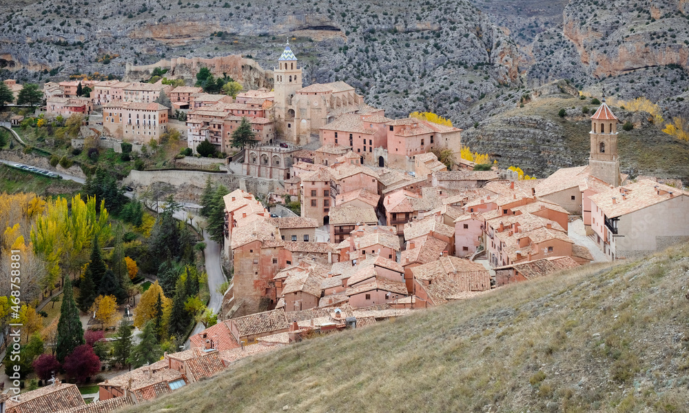View over the beautiful mountain village Albarracin in Spain