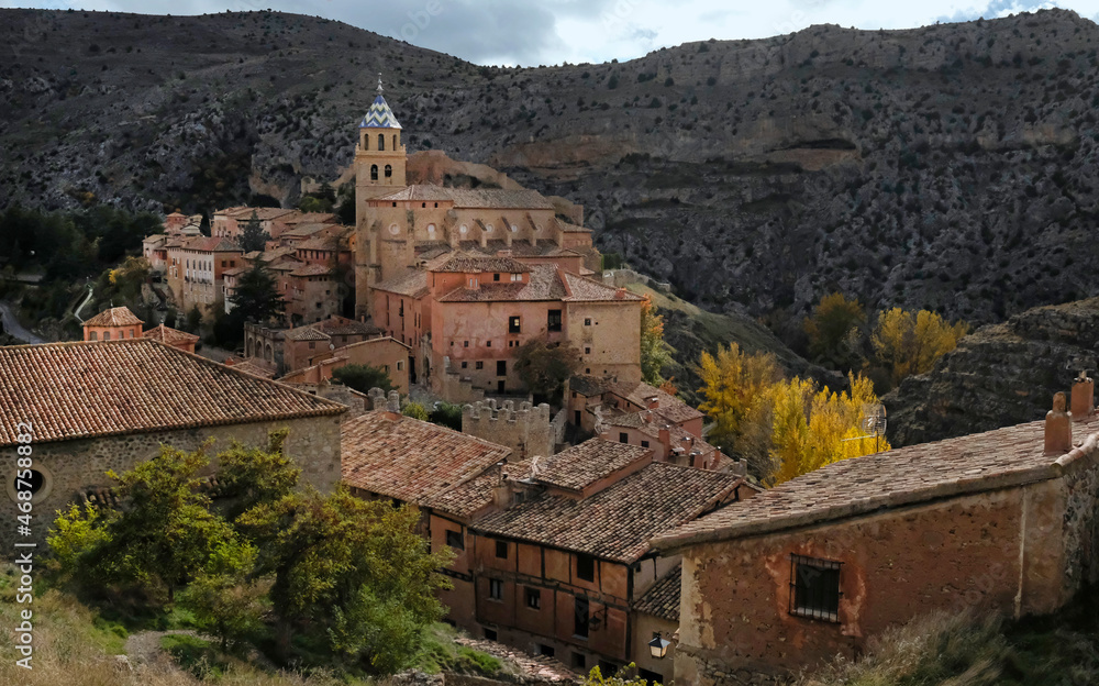 View over the beautiful mountain village Albarracin in Spain