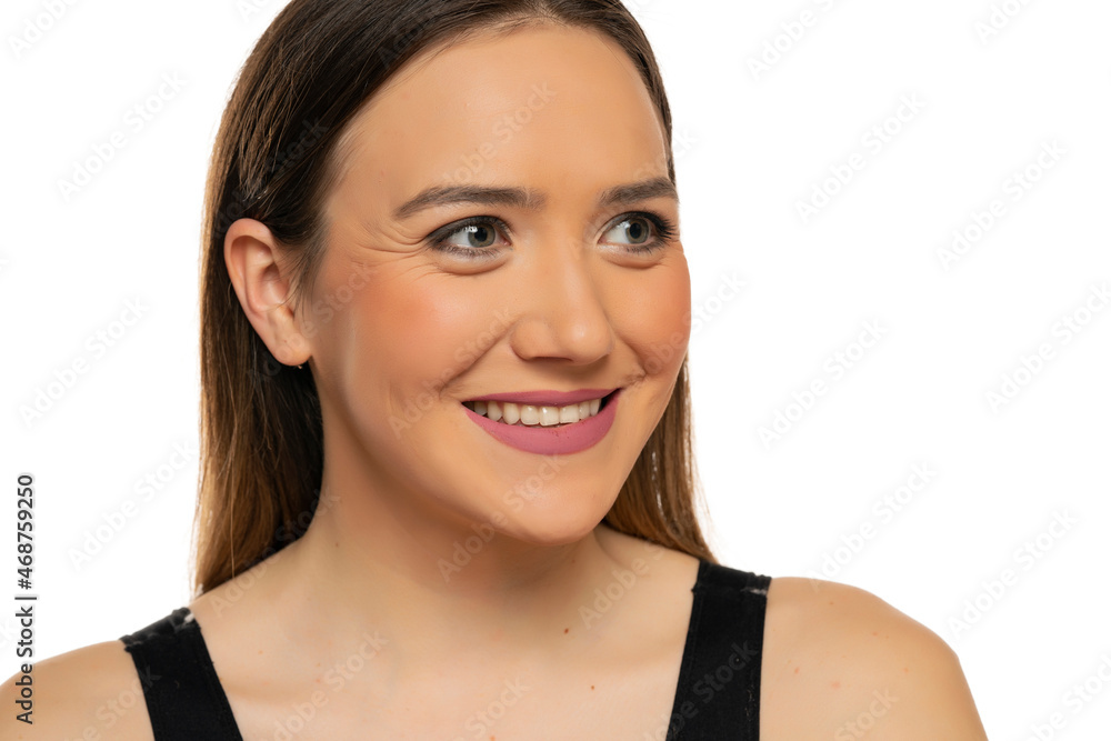 portrait of a young beautiful smiling woman with blue eyes and makeup portrait of a young beautiful smiling woman with blue eyes and makeup