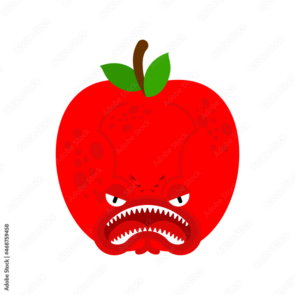 Apple monster GMO mutant. Angry fruit with teeth. Hungry Alien Food vector illustration Apple monster GMO mutant. Angry fruit with teeth. Hungry Alien Food vector illustration