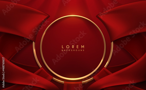 Golden rings with red silk ribbons background