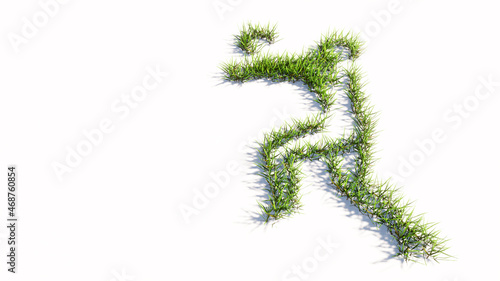Concept or conceptual green summer lawn grass symbol shape isolated white background, sign of a volleyball player. 3d illustration metaphor for sport, competition training,  relaxation, family and fun