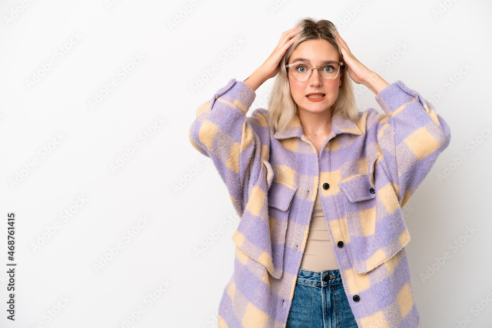 Young caucasian woman isolated on white background doing nervous gesture Young caucasian woman isolated on white background doing nervous gesture