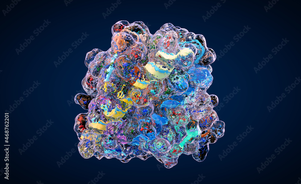 Colorful chain of amino acids or bio molecules called proteins 3d illustration Stock