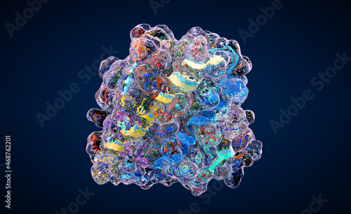 Fotografie Colorful chain of amino acids or bio molecules called proteins - 3d illustration
