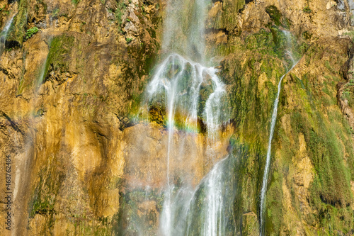 Rainbow in the Great Waterfall of Plitvice Lakes  Croatia